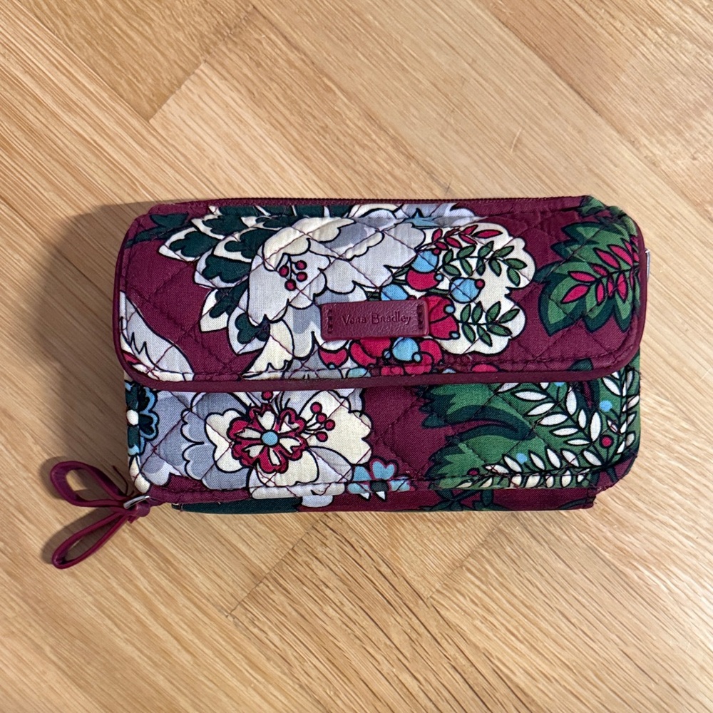 Vera Bradley Burgundy and Green Floral Wallet